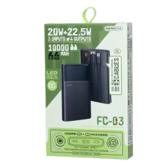 Power Bank à Charge Rapide 20W+22.5W avec Câbles et Lampe LED 10000mAh FC-03 REMAX - Noir — REMAX · Smarty Paris 18e
